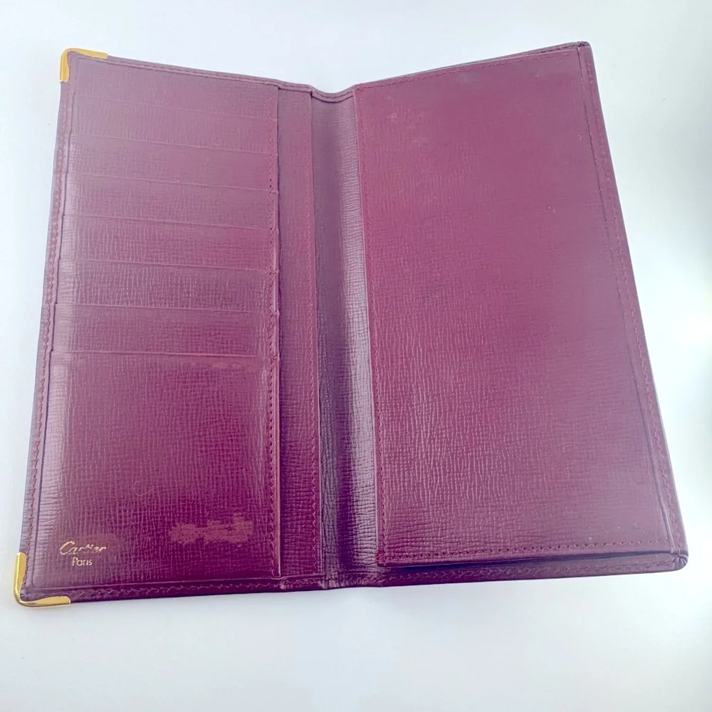 Cartier Wallet Long Bifold Wallet Must de Cartier Burgundy Gold Corners Vintage - Picture 4 of 16
